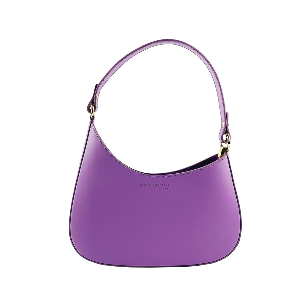 RB1013CI | Women's shoulder bag with removable shoulder strap in genuine leather, Made in Italy. Attachments with shiny gold metal snap hooks - Color: Lilac - Dimensions: 28 x 6 x 25 cm + 12 (handle)-1