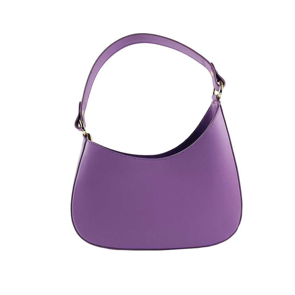 RB1013CI | Women's shoulder bag with removable shoulder strap in genuine leather, Made in Italy. Attachments with shiny gold metal snap hooks - Color: Lilac - Dimensions: 28 x 6 x 25 cm + 12 (handle)-2