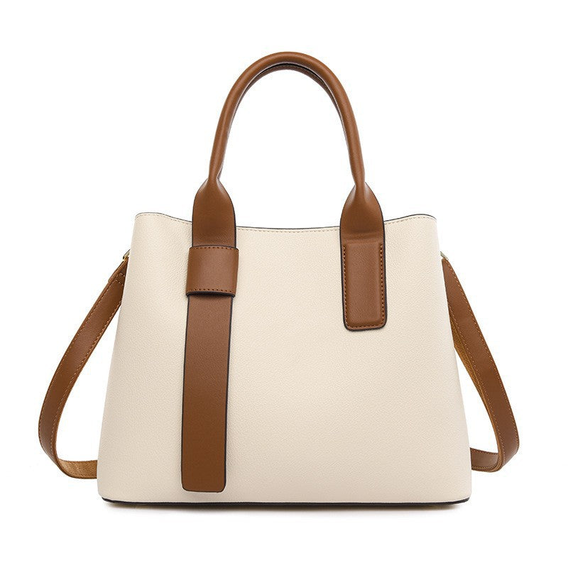 NNEDSZ Off White And Brown Retro Fashion Handbag - Elegant Tote with Large Capacity for Work and Daily Use