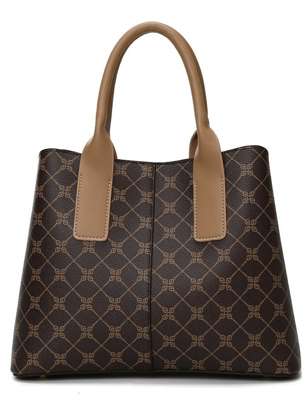 NNEDSZ Off White And Brown Retro Fashion Handbag - Elegant Tote with Large Capacity for Work and Daily Use