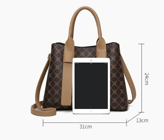 NNEDSZ Off White And Brown Retro Fashion Handbag - Elegant Tote with Large Capacity for Work and Daily Use